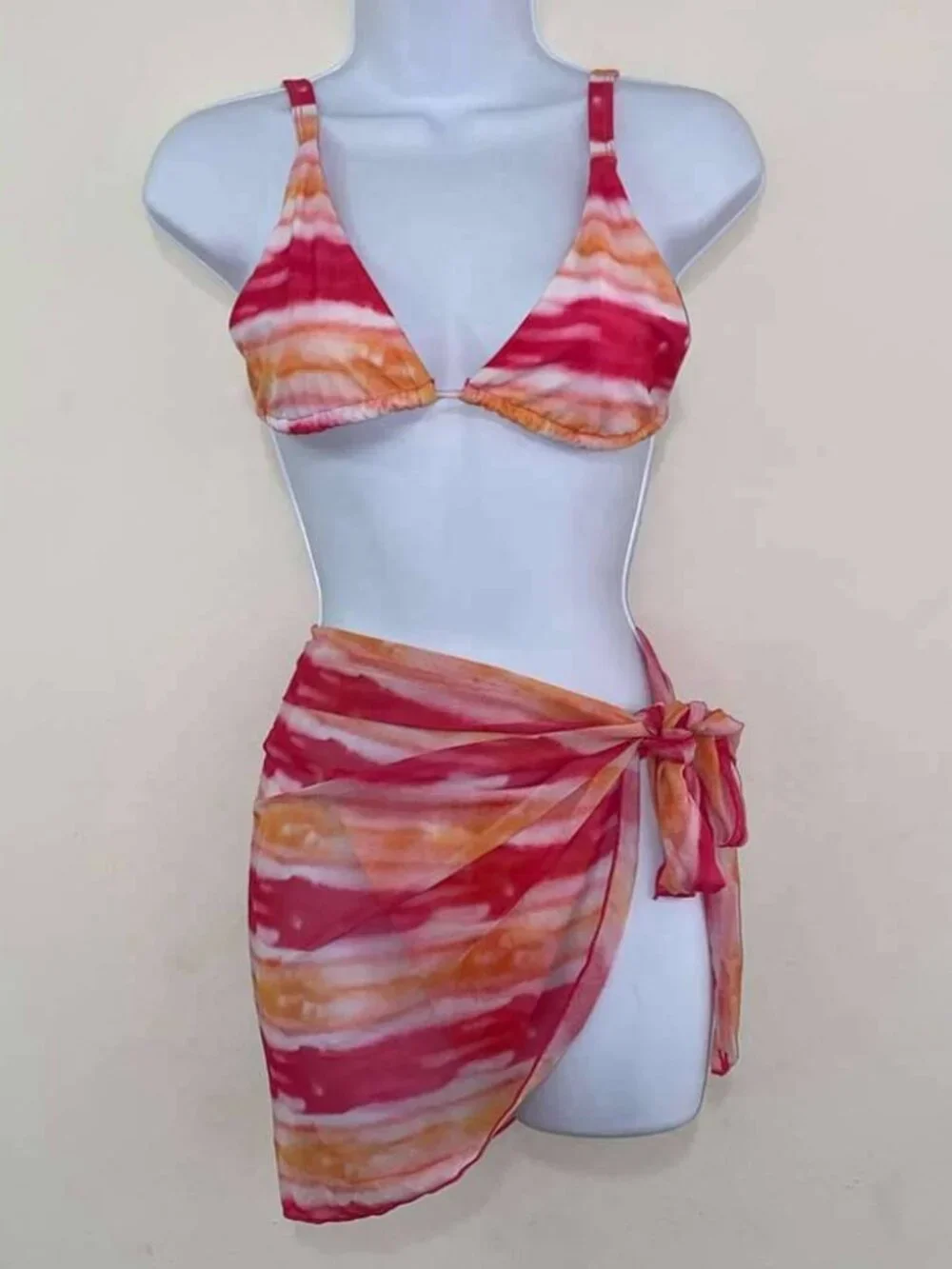 Red Orange Tie‑Dye Triangle Bikini Two Piece Bathing Suit